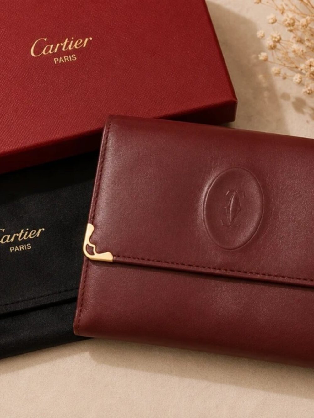 Vintage Cartier "Les Must de Cartier" Burgundy Leather Wallet